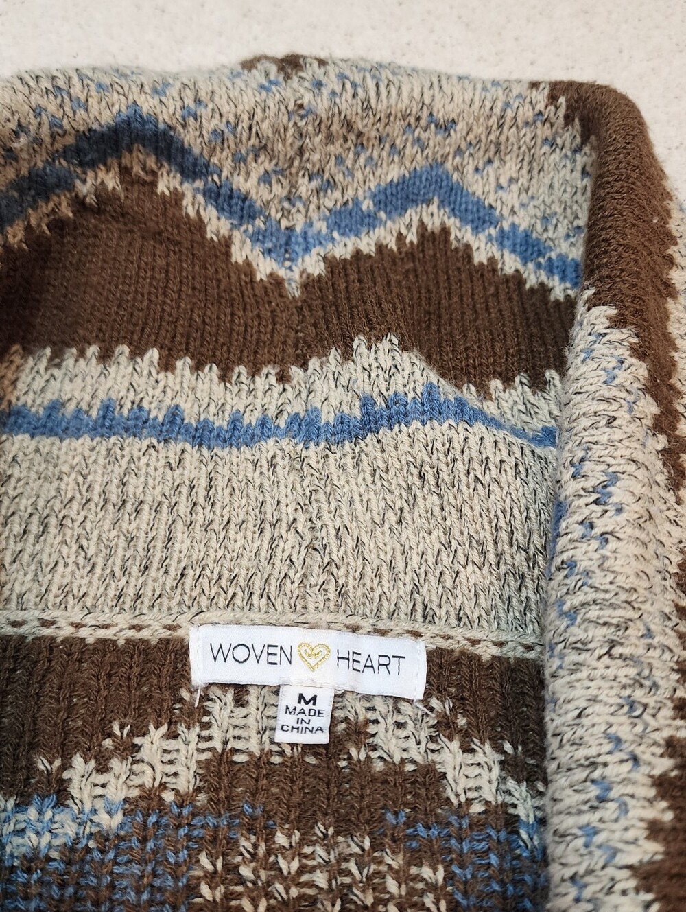 Sea Folklore Aztec-Patterned Open Cardigan in Brown Blue Chunky Medium Southwest - Picture 7 of 13